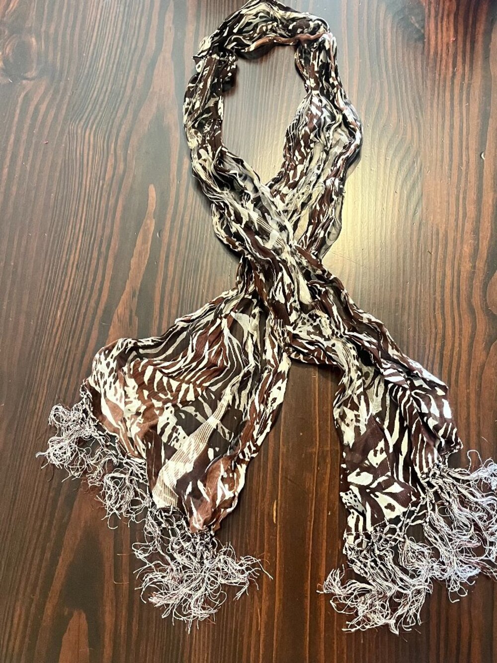 Y2K Womens Animal Print Long Scarf with Fringe Accent Lightweight